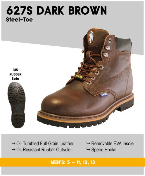 Cactus Men’s 627S 6” Steel-Toe Work Boots – Dk Brown